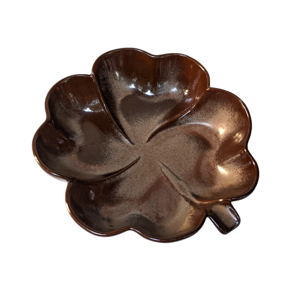 Vintage Frankoma Pottery Dish Plainsman Brown Satin Four Leaf Clover Shamrock - Picture 1 of 10